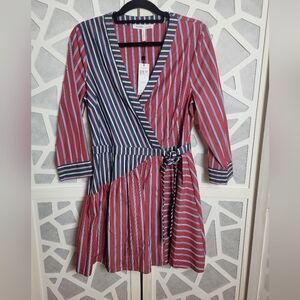 BCBGeneration Striped Wrap Dress in Red and Navy
